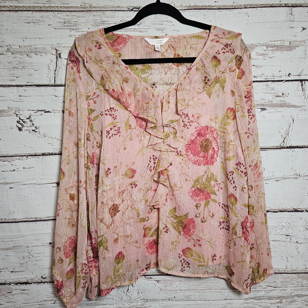 LC Lauren Conrad Pink Floral Boho Blouse Sz XL with Cami Lining